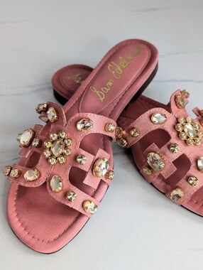 Sam Edelman Pink Jeweled Slide Sandals Size 8 Embellished Rhinestone Flats